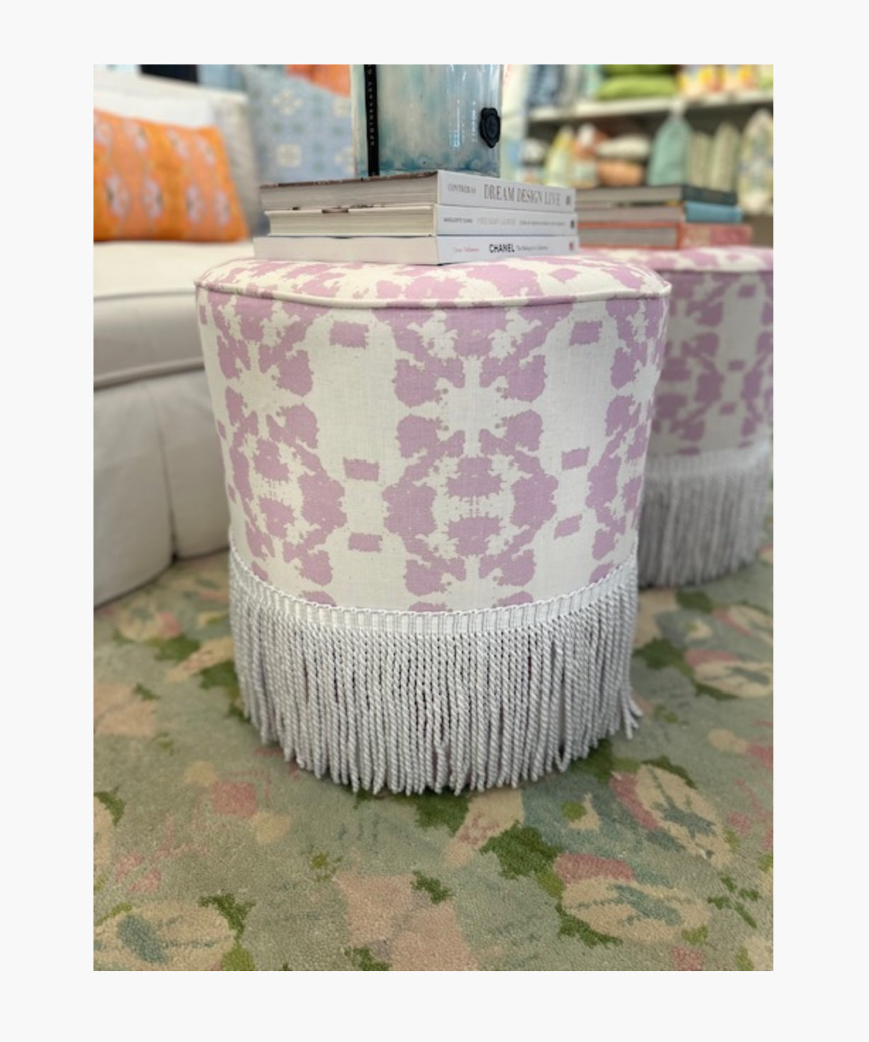Mosaic Lavender Ottoman with Roped Fringe