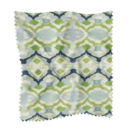 Willow Weave Fabric by the Yard by Laura Park featuring handwoven-inspired print in soft blues, greens, navy, and ivory — designer uphols — designer upholstery and drapery fabric by the yard.
