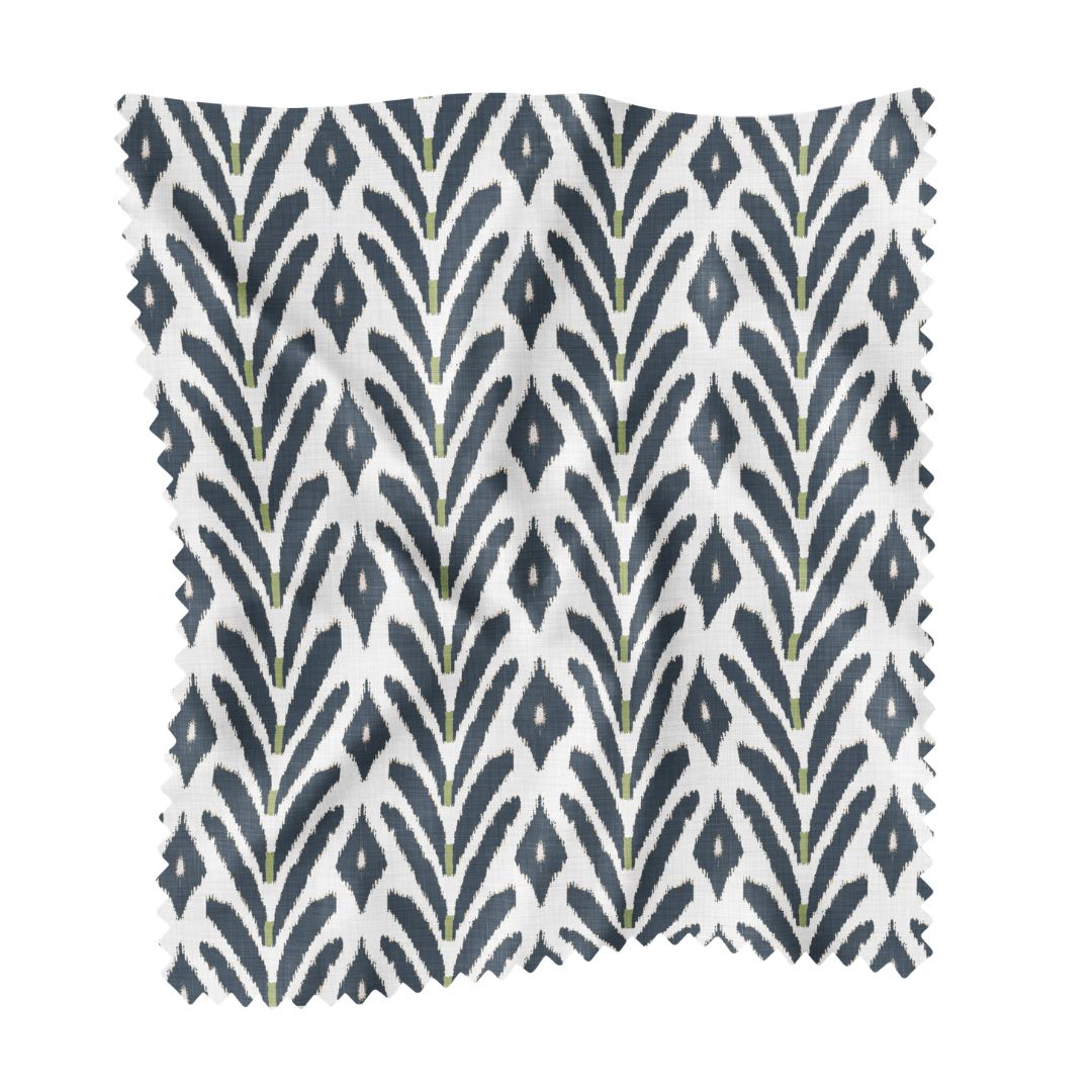 Petite Frond Navy Sample Swatch by Laura Park featuring botanical stripe in olive green and navy — designer upholstery and drapery — designer upholstery and drapery fabric by the yard.