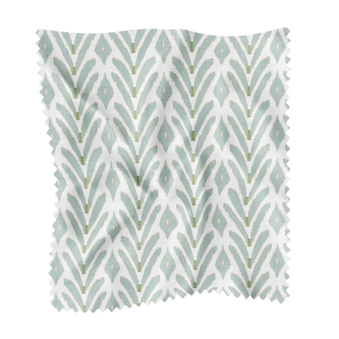 Petite Frond Blue Sample Swatch by Laura Park featuring botanical stripe in olive green and blue — designer upholstery and drapery — designer upholstery and drapery fabric by the yard.