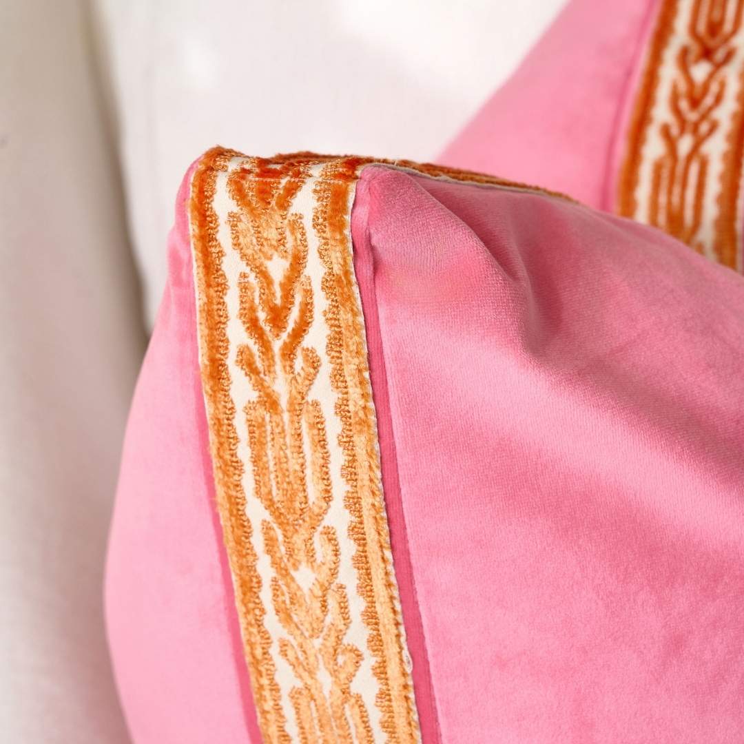 Hot Pink Velvet Pillow with Orange Embroidery by Laura Park — signature print home and lifestyle product.