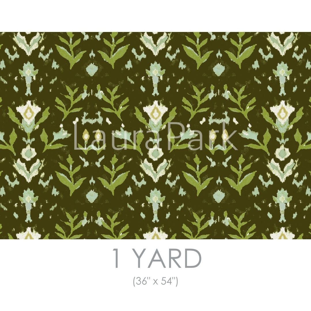 Petal Garden Olive Fabric by the Yard by Laura Park — linen cotton for custom furniture and drapery.