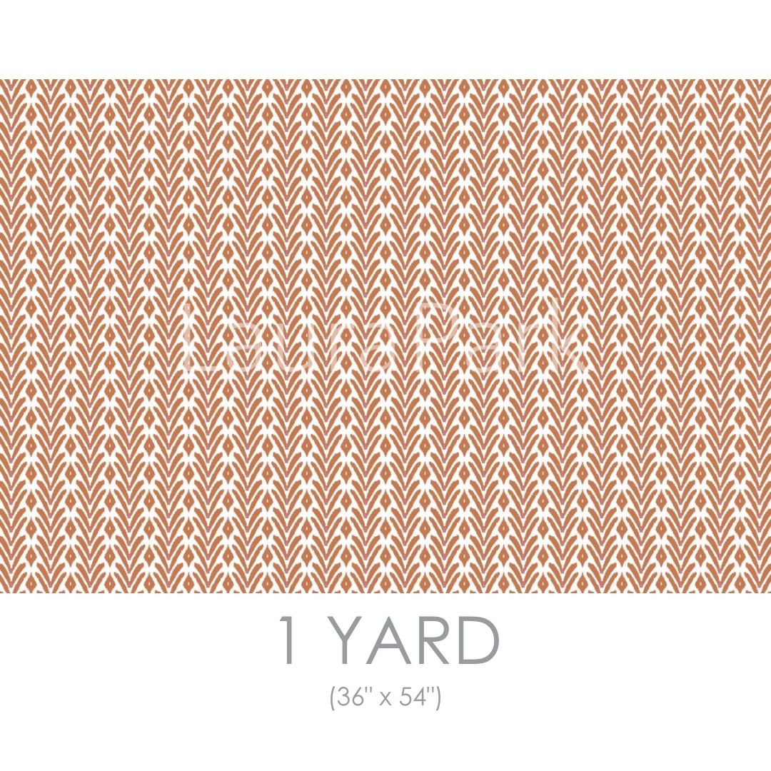 Petite Frond Orange Fabric by the Yard by Laura Park featuring botanical stripe in olive green and orange — linen cotton for custom — linen cotton for custom furniture and drapery.