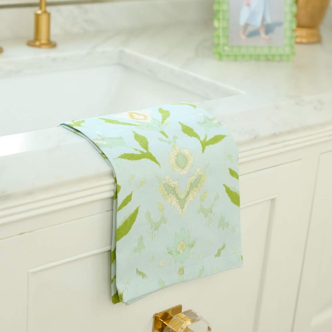 Petal Garden Aqua Tea Towel by Laura Park — signature print home and lifestyle product.
