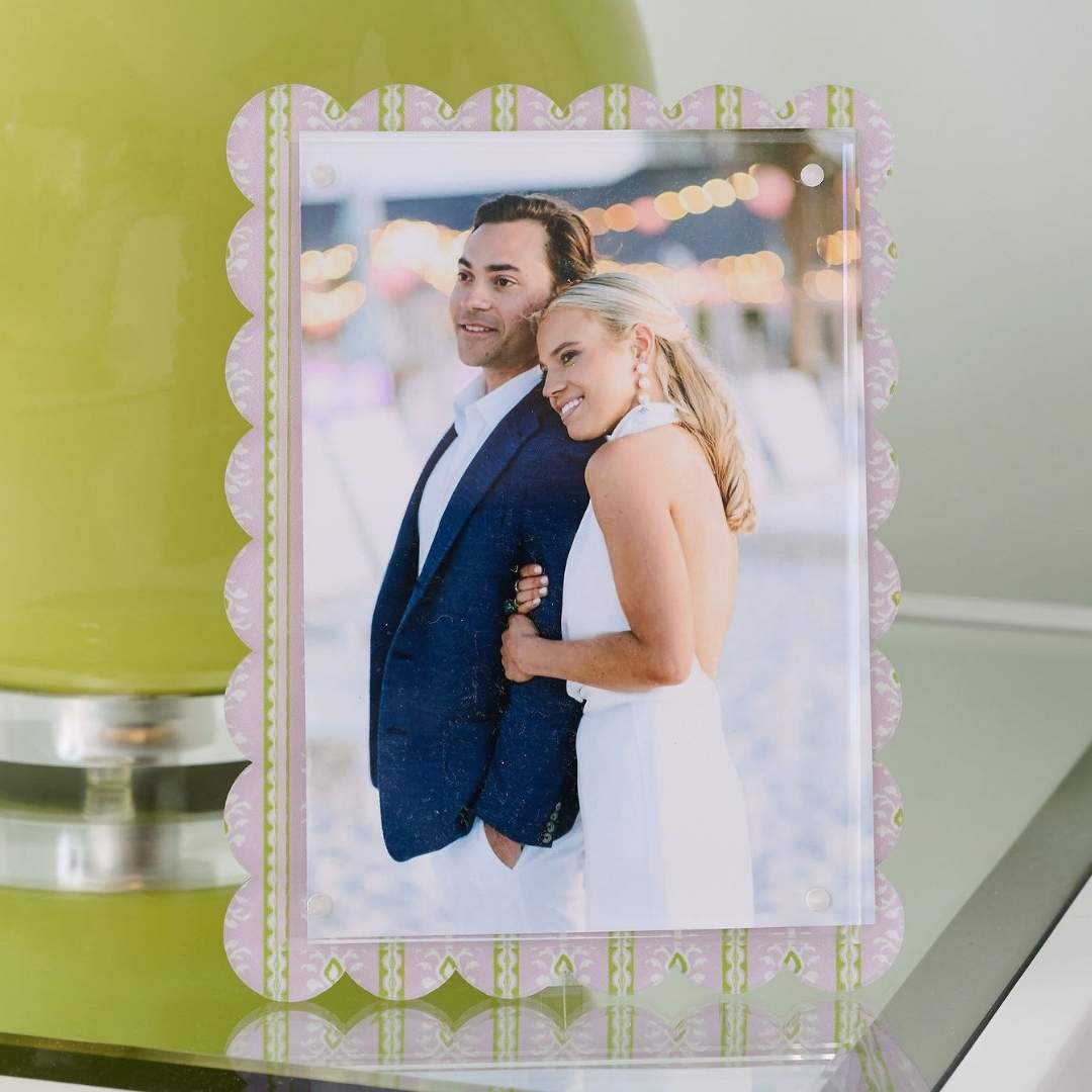 Rosemary Stripe Pink Scalloped Picture Frame by Laura Park — signature print home and lifestyle product.