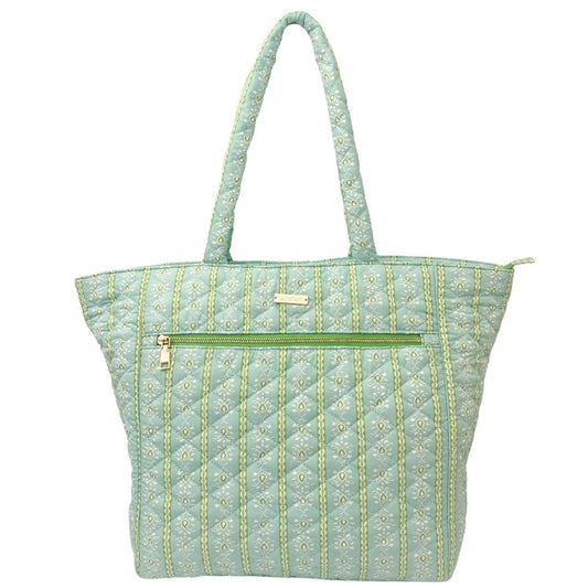 Rosemary Stripe Blue Quilted Tote Bag by Laura Park — signature print home and lifestyle product.