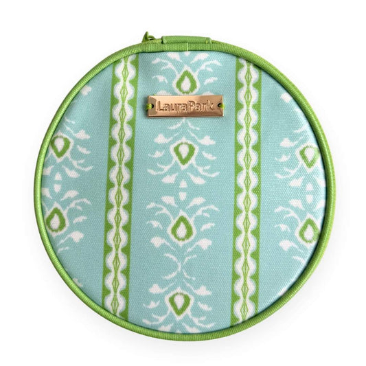 Rosemary Stripe Blue Round Jewelry Case by Laura Park — signature print home and lifestyle product.