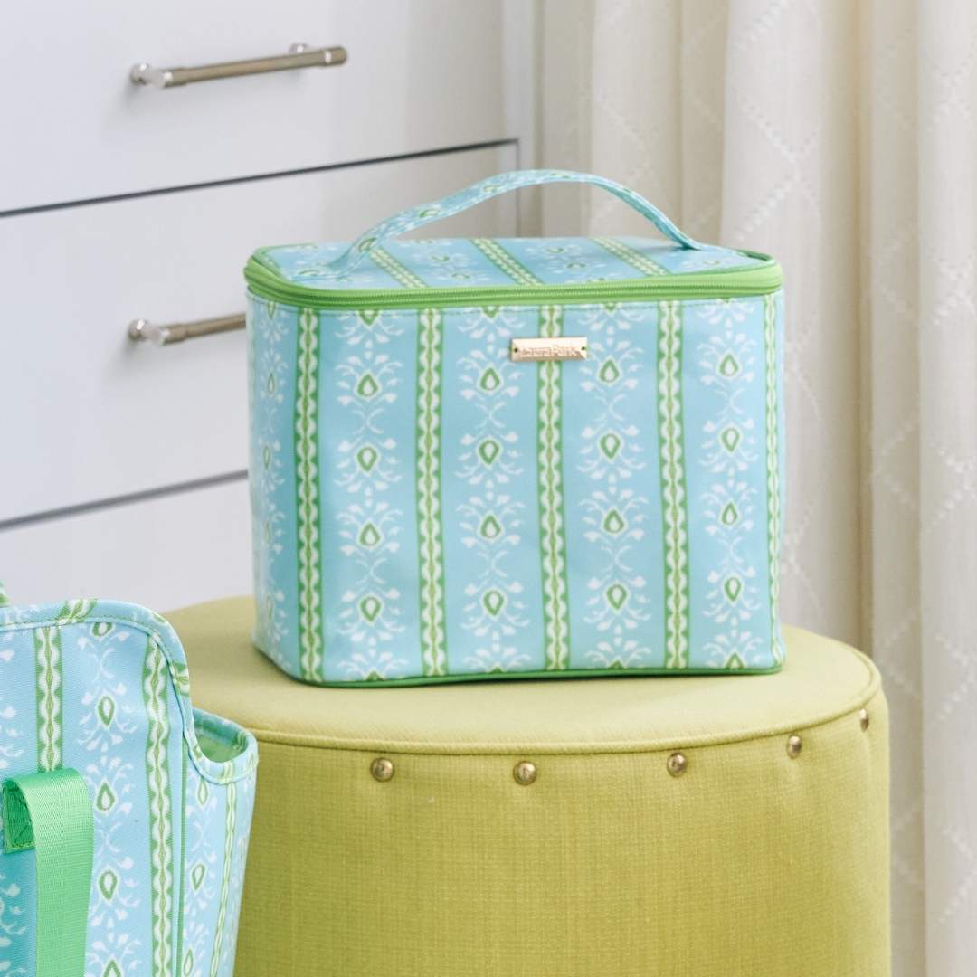 Rosemary Stripe Blue Train Case by Laura Park — signature print home and lifestyle product.