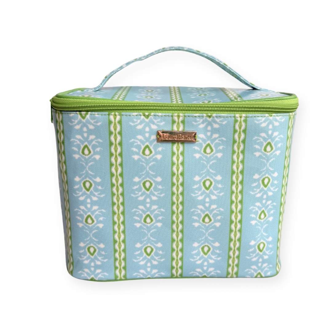 Rosemary Stripe Blue Train Case by Laura Park — signature print home and lifestyle product.