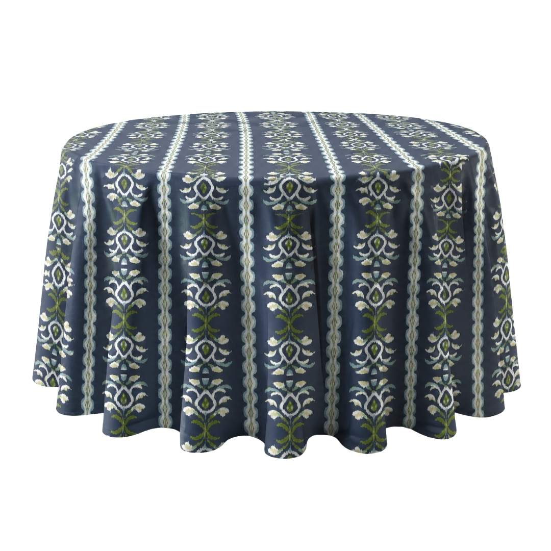 Rosemary Stripe Indigo Round Tablecloth by Laura Park — signature print home and lifestyle product.