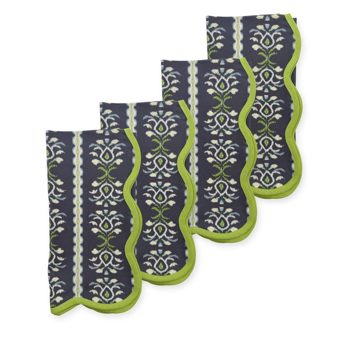 Rosemary Stripe Indigo Scalloped Dinner Napkins by Laura Park — signature print home and lifestyle product.