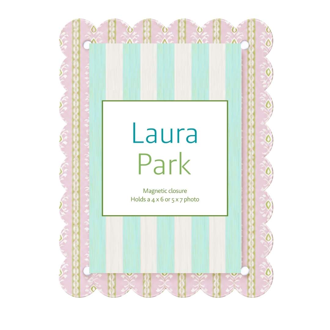 Rosemary Stripe Pink Scalloped Picture Frame by Laura Park — signature print home and lifestyle product.