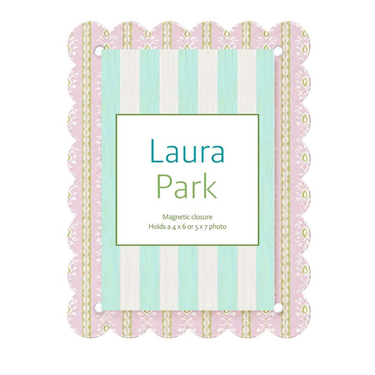 Rosemary Stripe Pink Scalloped Picture Frame by Laura Park — signature print home and lifestyle product.