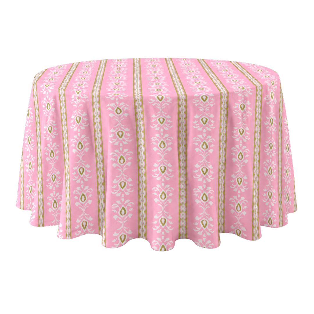Rosemary Stripe Pink Round Tablecloth by Laura Park — signature print home and lifestyle product.