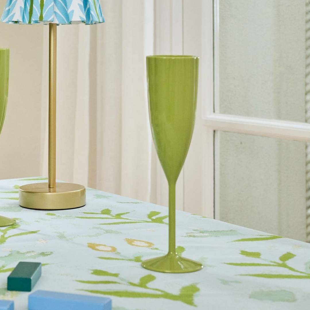 Garden Party Scalloped Acrylic Champagne Flutes, Green (Set of 4) by SumnerEdit by Laura Park — signature print home and lifestyle product.