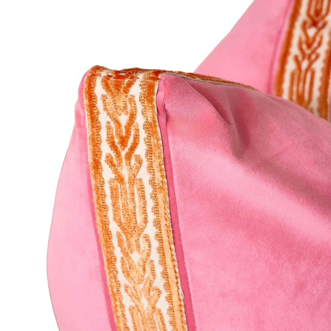 Hot Pink Velvet Pillow with Orange Embroidery by Laura Park — signature print home and lifestyle product.