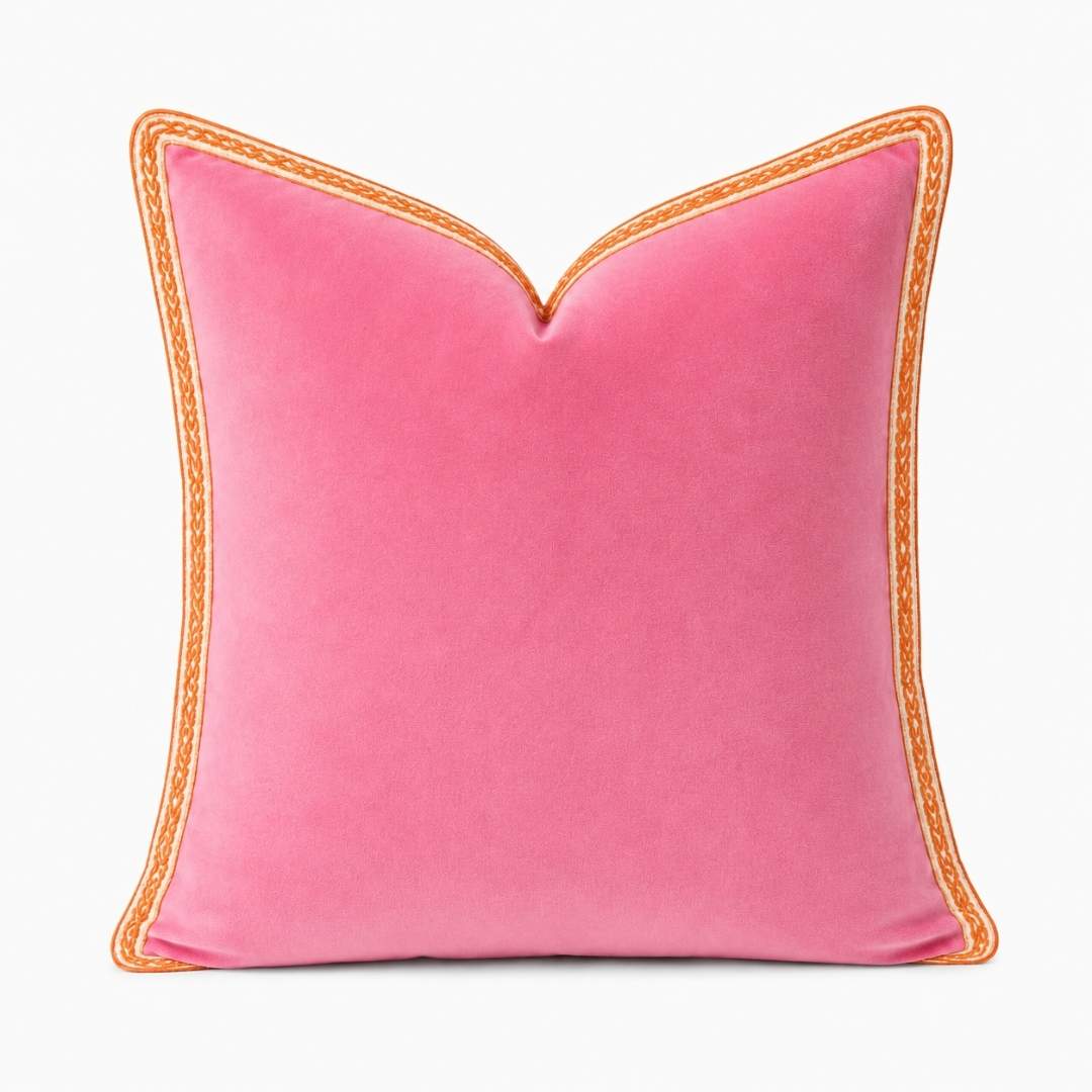 Hot Pink Velvet Pillow with Orange Embroidery by Laura Park — signature print home and lifestyle product.