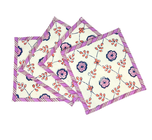 Carolina Canvas Coasters - Pink, SumnerEdit (Set of 4)