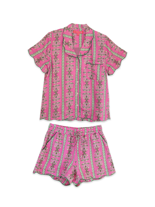 Scalloped Pajama Set Short - Cabana Stripe Pink