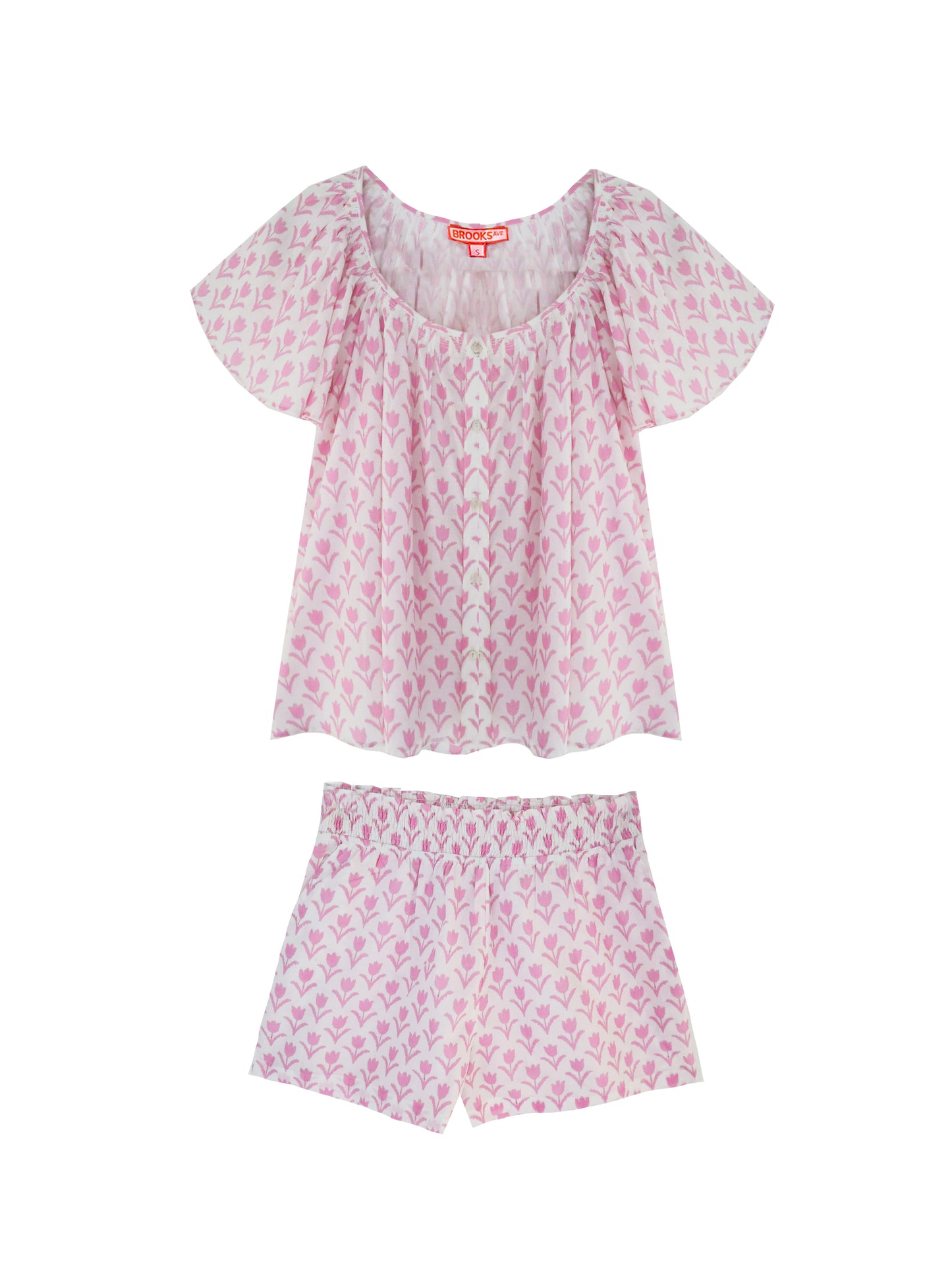 Ivy Flutter Sleeve Pajama Set Short - Pink Tulip