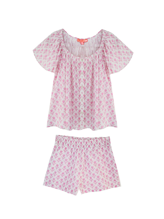 Ivy Flutter Sleeve Pajama Set Short - Pink Tulip