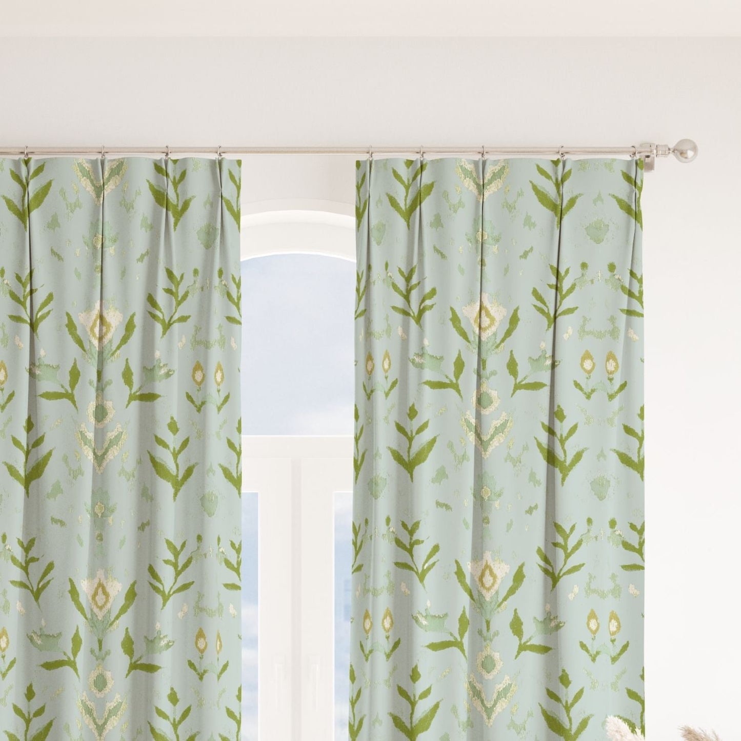 Petal Garden Aqua curtain panel by Laura Park featuring floral motifs on a solid aqua background — bedroom, bathroom, and dorm room decor.