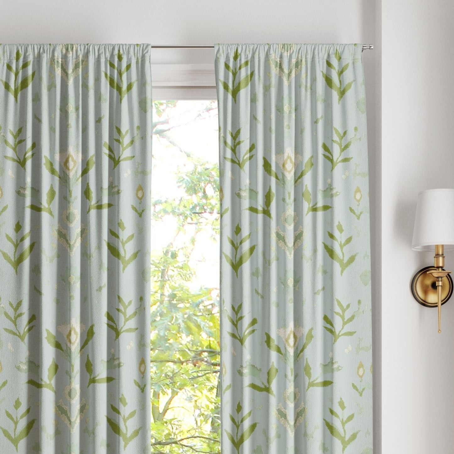 Petal Garden Aqua curtain panel by Laura Park featuring floral motifs on a solid aqua background — bedroom, bathroom, and dorm room decor.