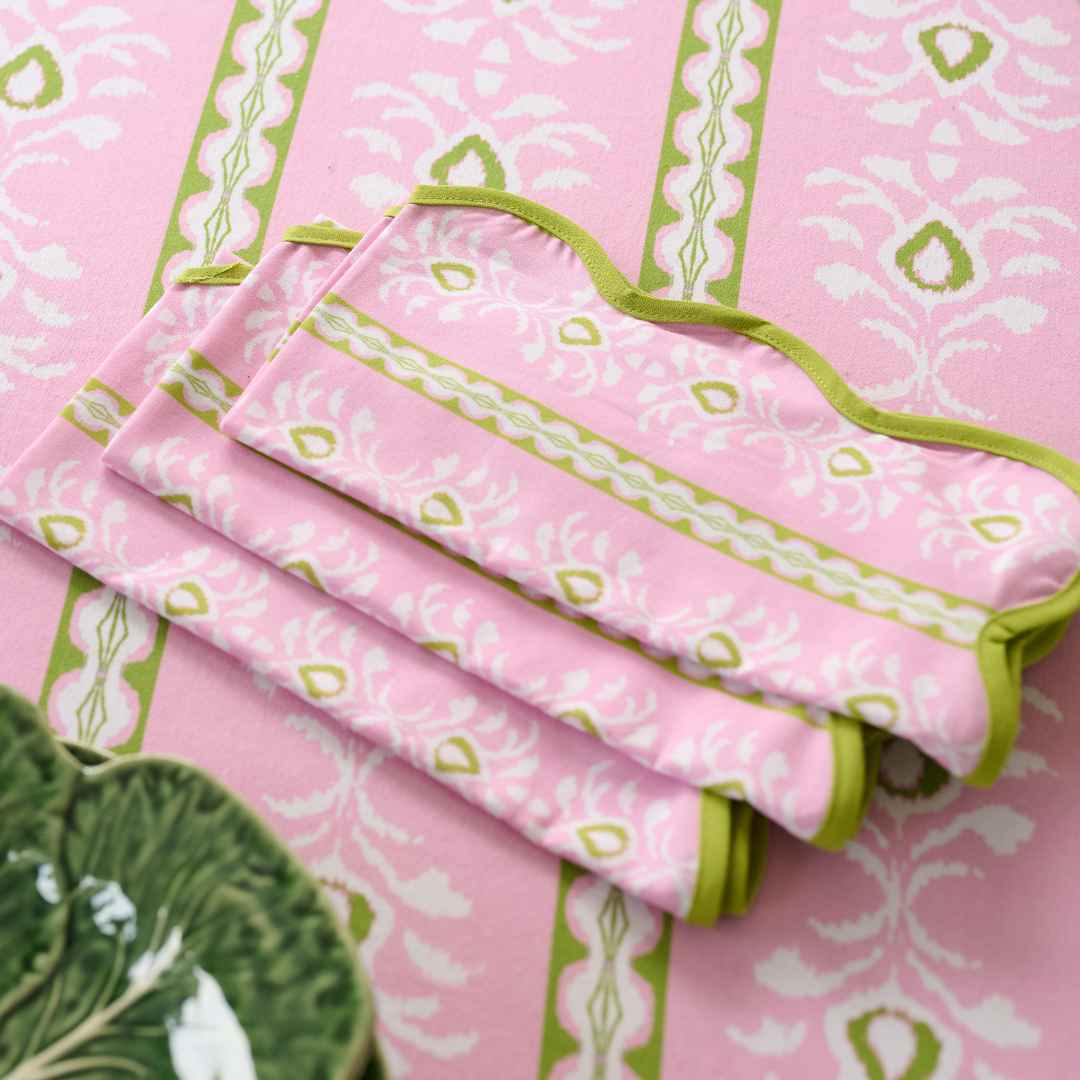 Rosemary Stripe Pink Scalloped Dinner Napkins