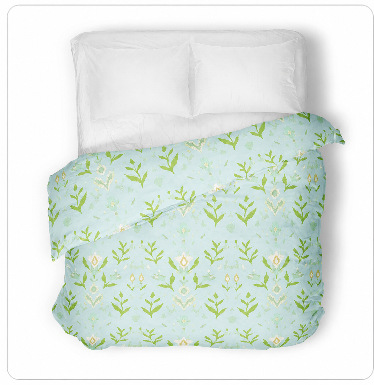 Petal Garden Aqua Duvet Cover by Laura Park featuring floral motifs on a solid aqua background — bedroom bedding for queen — bedroom bedding for queen and king beds.